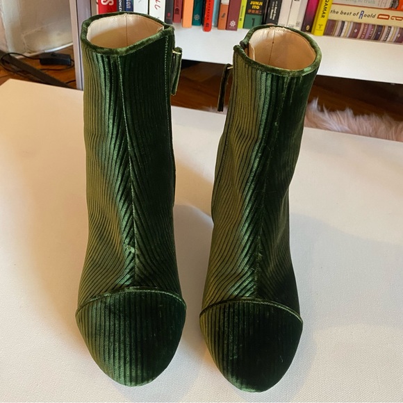 Polly Plume Green Velvet Ribbed High Heel Ankle Boots - Picture 3 of 8